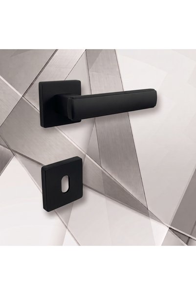 almital mobilya aksesuarları furniture accessories Lusso Black 5 Pieces Room 2 Pieces Wc Square Rosette Door Handle Set, 3 1 Apartment Door Handle Set