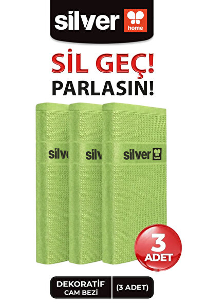 SİLVER HOME قماش زجاجي مزخرف 3 قطع من الألياف الدقيقة مقاس 42 × 68 سم - أخضر