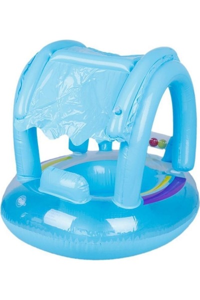 BBYTOYS Yuvarlak Gölgelikli Oyuncaklı Bebek Simidi – Oturaklı Bebek Deniz ve Havuz Simidi