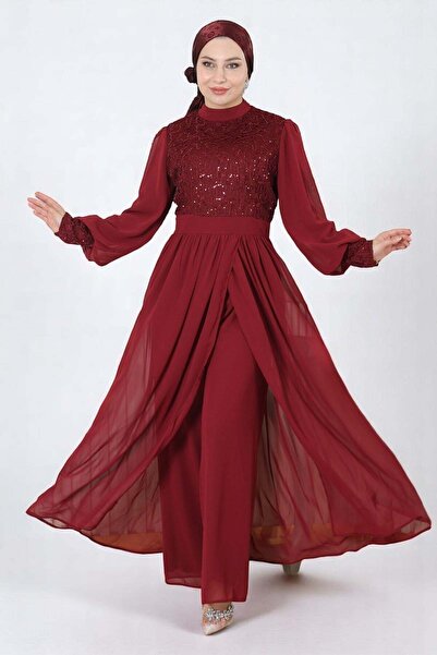 Missvalle Κοστούμι σιφόν με παγιέτες Claret Red 19190