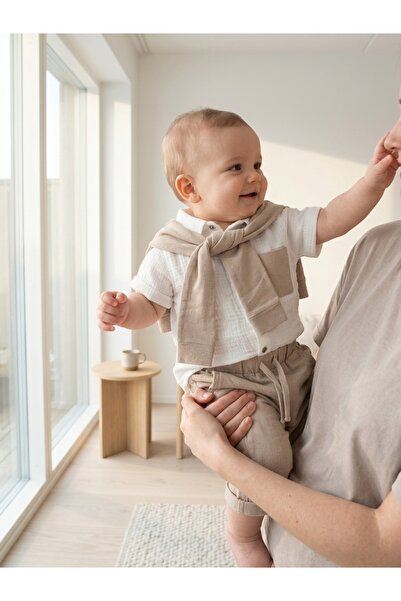 INFANT Set cămașă și pantaloni bej cu guler detașabil Concept