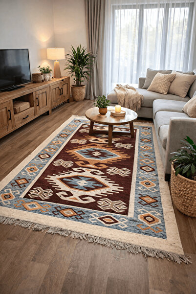 Horecahome Covor tradițional, dimensiune 120x180 cm, rosu caramiziu și crem