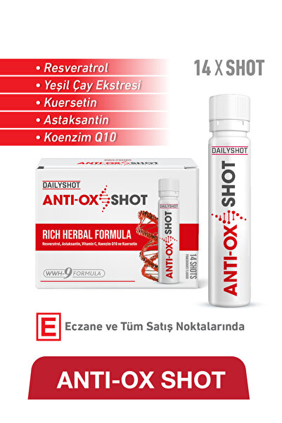 Anti-OxShot Resveratrol, Yeşil Çay, Kuersetin İçeren Gıda Takviyesi – 14 Shot