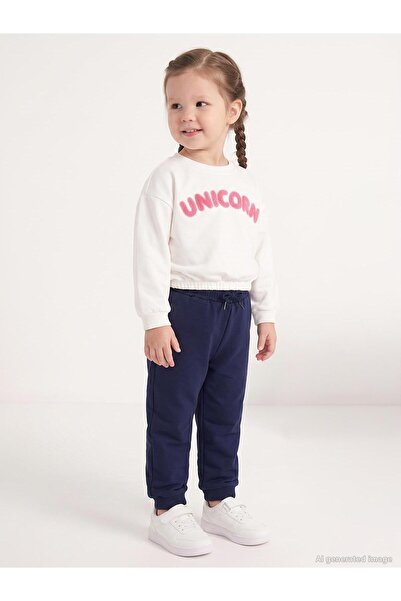 Civil Girls Set trening cu imprimeu Unicorn pentru 2-5 ani - Ecru 4-5 ani
