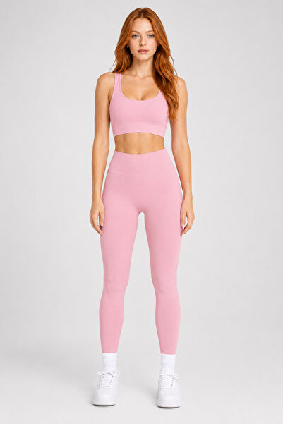 Formactive Pink U-Neck Bustier Push up Seamless Leggings Set