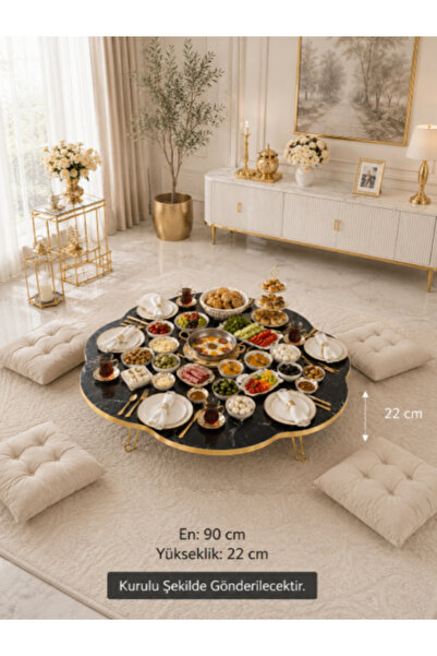 DOGANDEKOR 90 Cm Siyah-GOLD Yer Sofrası