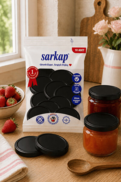 Sarkap Hijyenik Paketli 10 adet Kavanoz Kapağı – Mat Siyah – 82 mm