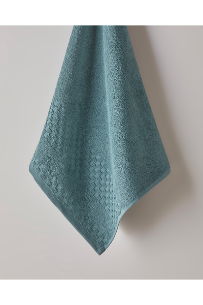 English Home Border Check Cotton Face Towel 50X80 cm Petrol