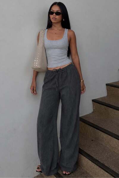 Madmext Smoked Pocket Wide Leg Women's Trousers Mg1882