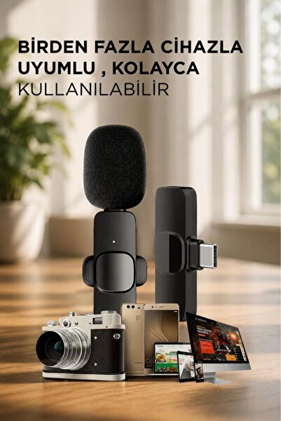 Torima Yaka Mikrofonu Type-C Lightning Dönüştürücülü 2 Adet Kablosuz Mikrofon K9