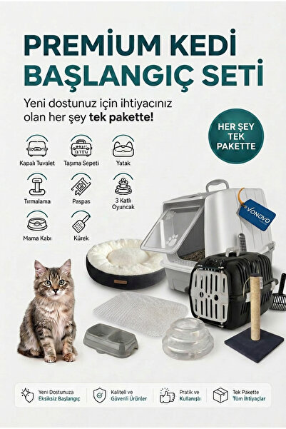 Kurtbay Şekil Lüks Kapalı Kedi Tuvaleti Taşıma Sepet Yatak Tırmlama Paspas 3 ...
