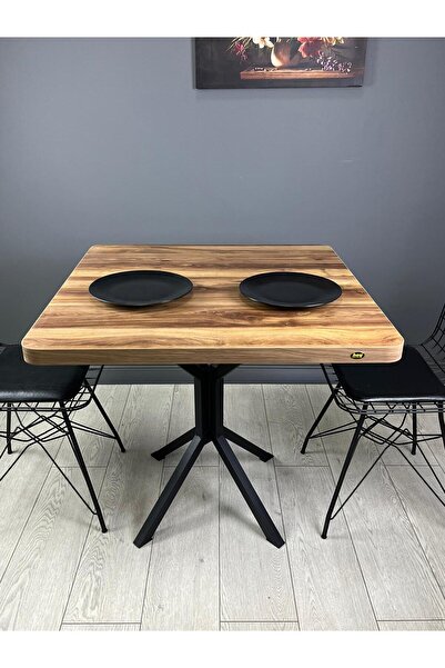 hey Roma Barok Ceviz 80 cm Kare Mutfak Yemek Masası Balkon Masası Metal Siyah...