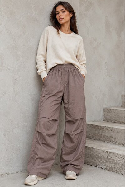 Madmext Kahverengi Paraşüt Jogger Kadın Pantolon MG1726