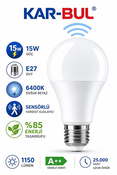 kar-bul Hareket Sensörlü Led Ampul Lamba 12 W Beyaz Paket Içeriği 1 Adet