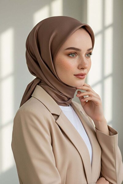 Vissona %100 Twill İpek Düz Bej Renkli Daha Tok Exclusive Serisi 90x90 Eşarp ...