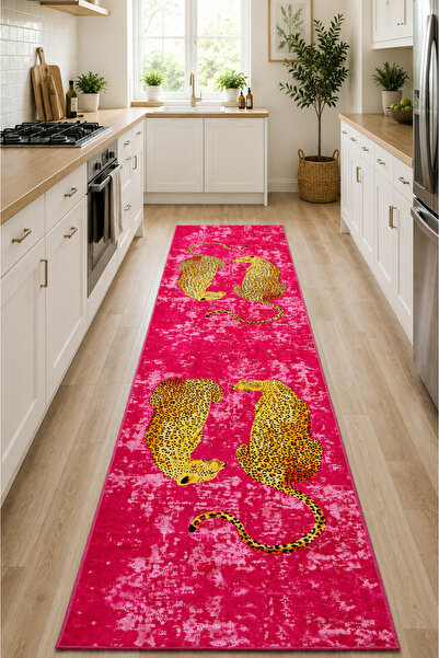 Chilai Home Mesio Pink Makinede Yıkanabilir Kaymaz Taban Leke Tutmaz Dijital Salon Halısı Mutfak Halısı ve Yolluk