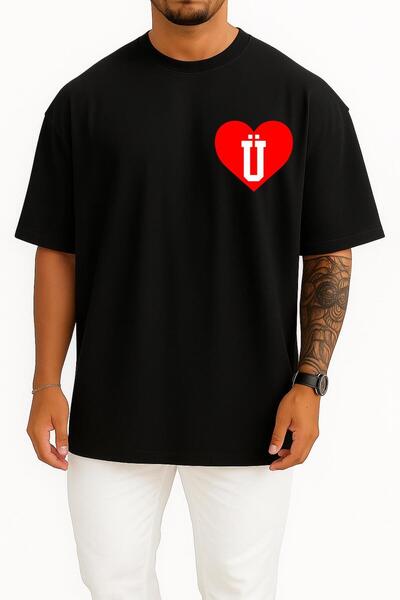 Bahriyeli Collection supradimensionat Tricou unisex cu design cu buzunar în f...