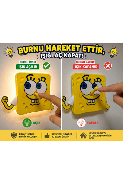 FOAMGREEN Sünger Bob Lamba Anahtarı - Eğlenceli Tasarım Lamba Anahtar Çerçeve...