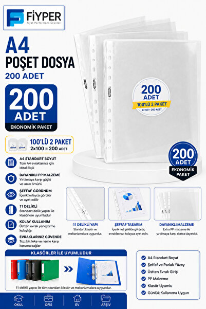 Fiyper Fiyat Performans Ürünleri A4 Pouch File 200Pcs Transparent Document Pr...
