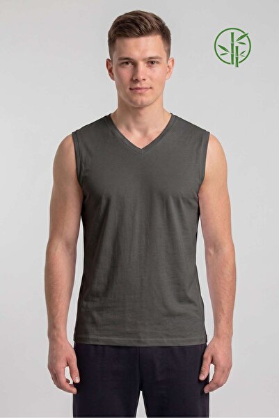 OBJE Men's Anthracite Bambo V-Neck Sleeveless Undershirt