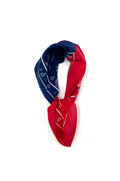 Naz Ipek 100% Cotton Bandana Scarf 50X50Cm Red Navy Blue Ethnic Pattern Double Color Overlocked