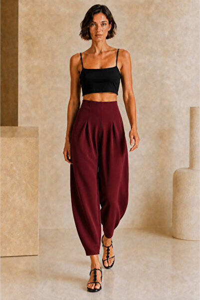 EDZ Pantaloni balon de damă, bordo, din Lycra integrală, cu talie elastică, l...