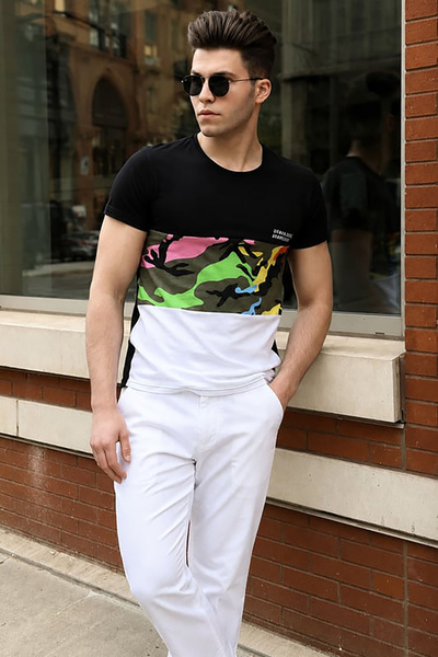 Madmext Μαύρο T-Shirt με σχέδιο παραλλαγής 3003