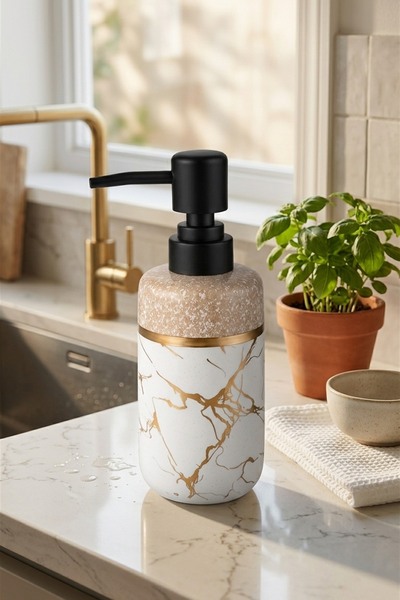 MAKRİ HOME 300 ml Ceramic Lenora Liquid Soap Dispenser, 7 cm Diameter, 18 cm ...