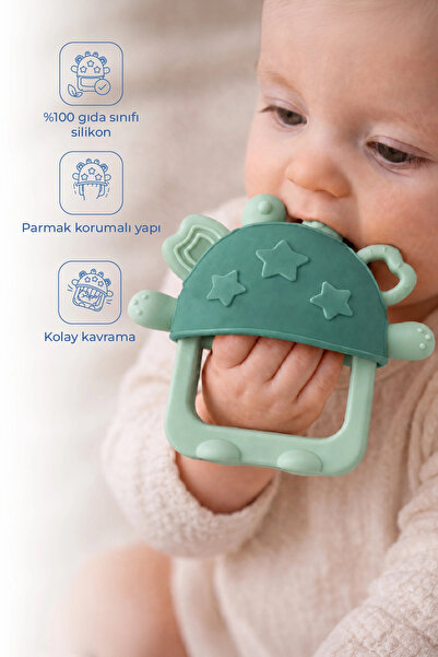 Babyjem Crabby Silicone Teether with Holding Ring Soft Green