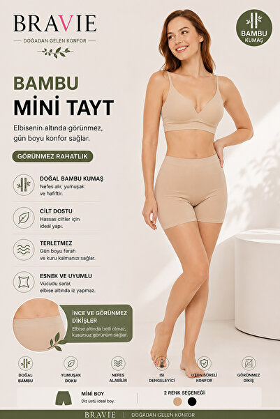 Bravie Kadın Bambu Mini Şort Tayt – Terletmez, Yumuşak, Dikişsiz, Elbise Altı...