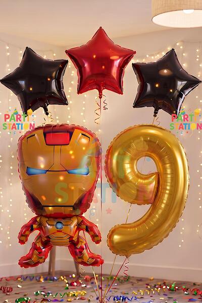 Parti Station Avengers Iron Man Concept 9 Years Old Gold Number Balloon Set I...