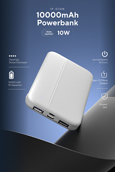 S-LINK Ip-g10N 10000mah Micro Type C Girişli Powerbank Beyaz Taşınabilir Pil ...