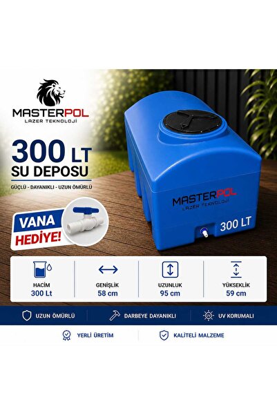 Promaster 300 Lt Kare Mavi Su Deposu Vana ve hortum ağzı Hediye Tankı Bidonu ...