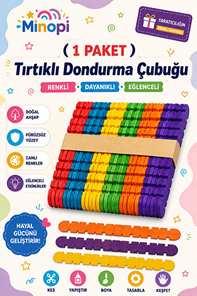 Minopi 1 Paket Renkli Geçmeli Dil Çubuğu Paketi 50'li Tırtıklı Geçirmeli Ekle...