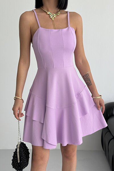 ALFUDO Moda Collection Prenses Model Askılı Lila Elbise