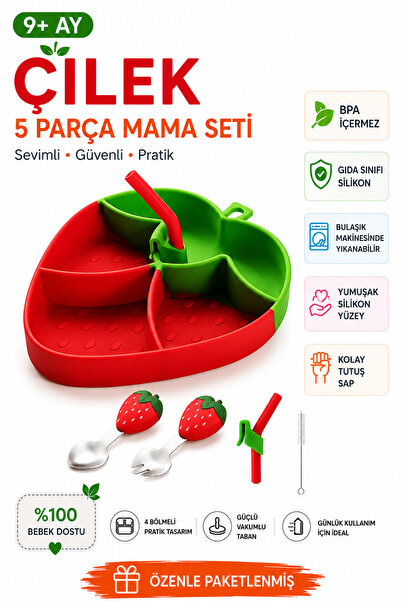jojobebek Bpa-Free Vacuum Silicone Food Plate, Silicone Handle, Steel Tip For...