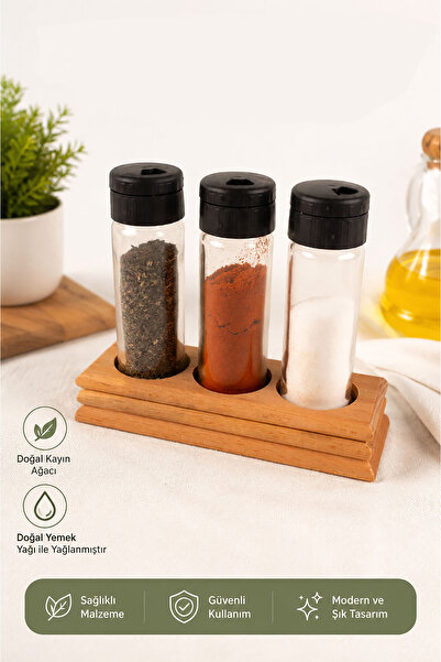 ETKA 3-Piece Spice Rack Set, Wooden Stand, Stylish and Convenient Kitchen Ute...