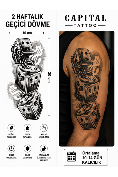 medink tattoo Tattoo Gerçekçi 3D Zar Model Geçici Kol Bacak Geçici Sticker Ya...