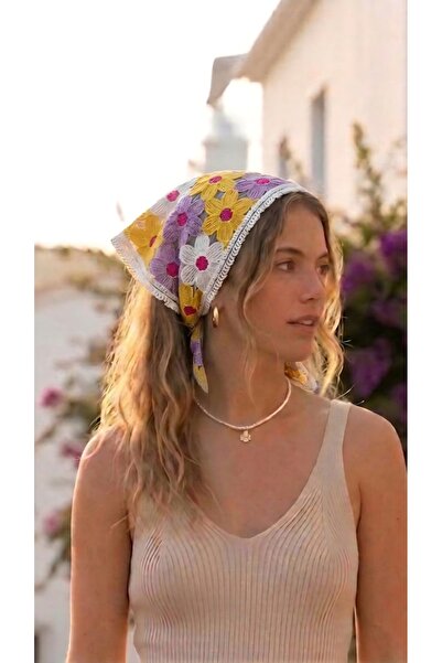 destini Kadın Örgü Bandana Saç Bandanası Bel Bandanası Granny Square Bandana