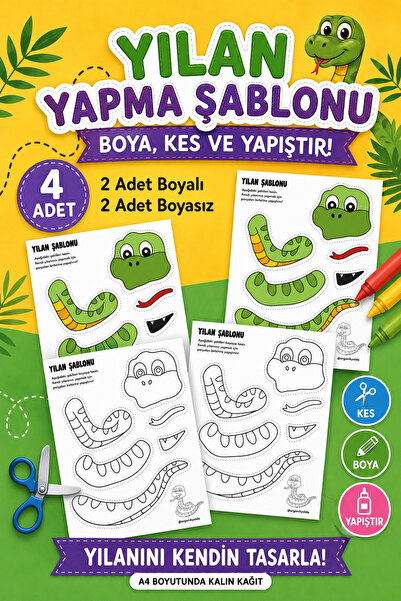 Organik Yolda Snake Making Template, 4 Pieces A4 Size, Thick Paper.