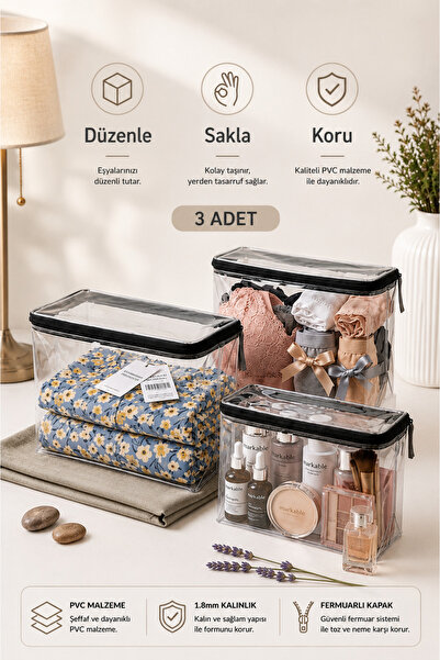 Owe Pack Suitcase Closet Organizer Zippered Transparent Bag 3 Pieces - 29cm X...