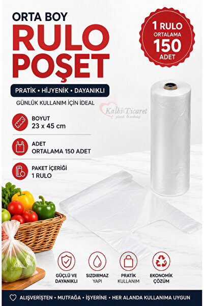Kalbi Ticaret Rulo Poşet Orta Boy Hışır Atlet Poşet Beyaz Poşet Market Manav ...