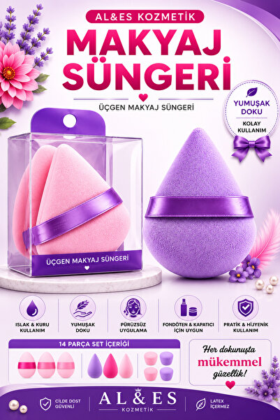 AL&ES kozmetik Üçgen Makyaj Süngeri Pudra Pufu Fondöten Kapatıcı Makyaj Sünge...