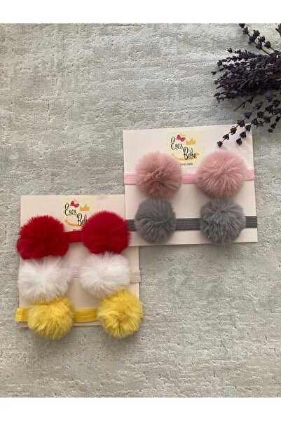 ESES BEBE Bebek Çocuk 5'li Peluş Ponpon Bandana Set