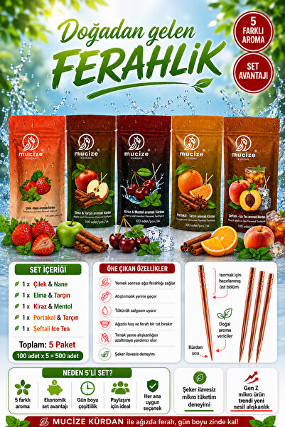 mucize Aromalı Kürdan 5"li Doypak Set (KİRAZ-MENTOL/ÇİLEK-NANE/ŞEFTLAİ-BUZLU ...