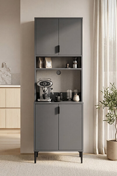 SARMOBİ Harmony Mini 4 Kapaklı Kahve Köşesi, Stüdyo Mutfak 64x190x44 cm Antra...