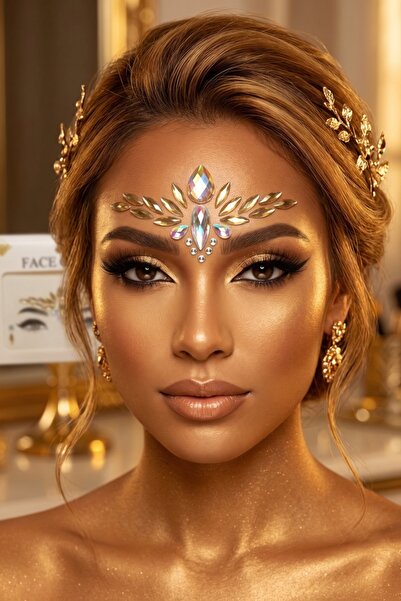 BearPear Gold Elegance – Kristal Detaylı Yapışkanlı Yüz Mücevheri Face Gems Yüz Taşları