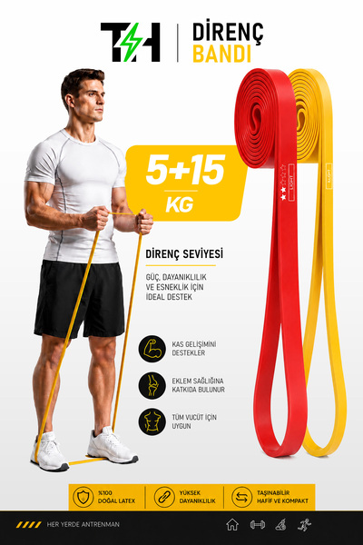 Thundara 2'li SET 5+15 KG Direnç Bandı Gym Barfiks Lastiği Antrenman Kas Geli...