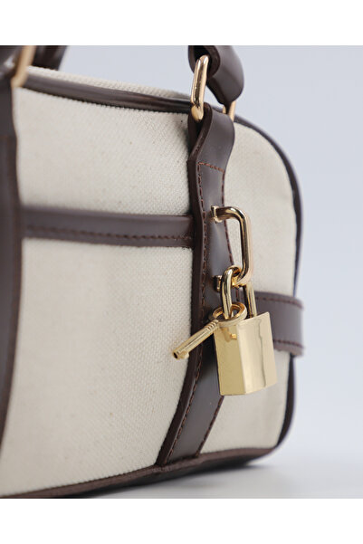lalettobags Women's Luna Model Lock Detailed Hand & Shoulder Bag with Gold Ac...