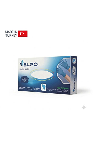 ELPO Mavi Tpe Tek Kullanımlık Pudrasız Eldiven L (Large) Beden 100'LÜ Paket